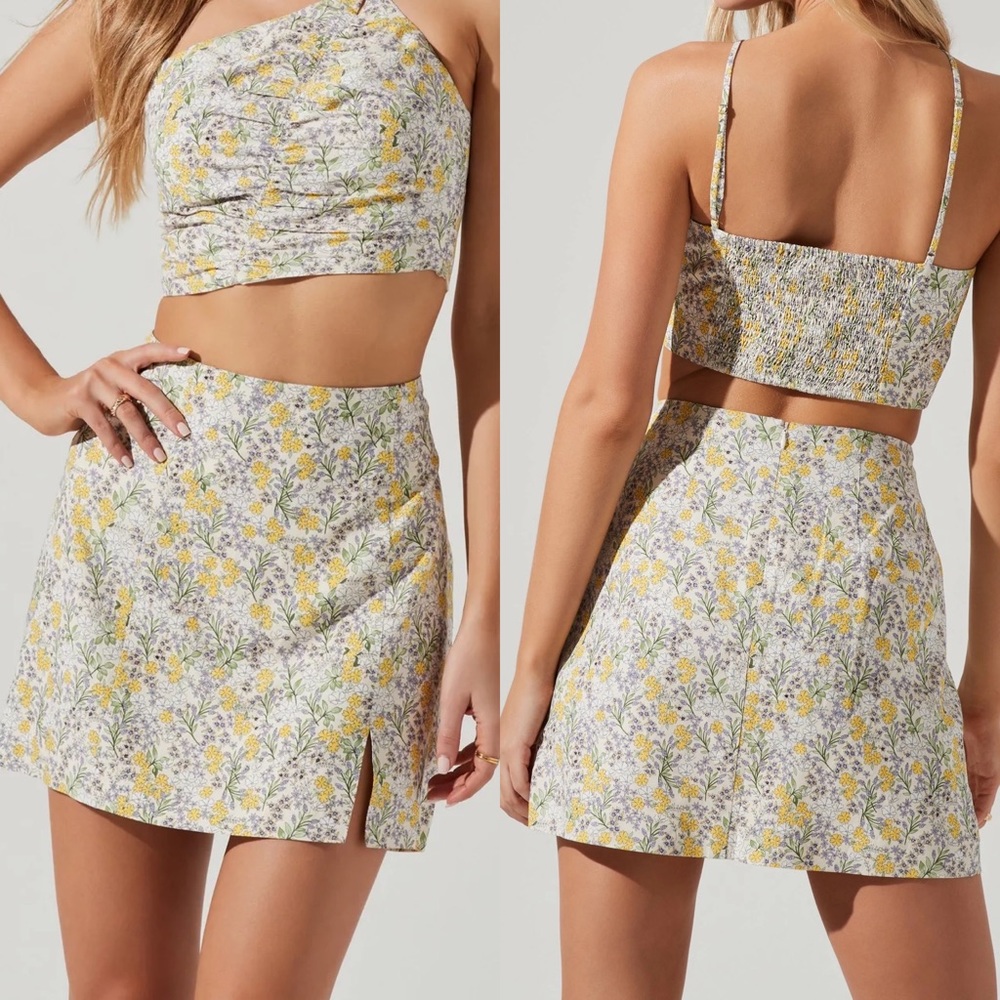 Astr Yellow Floral Mini Skirt